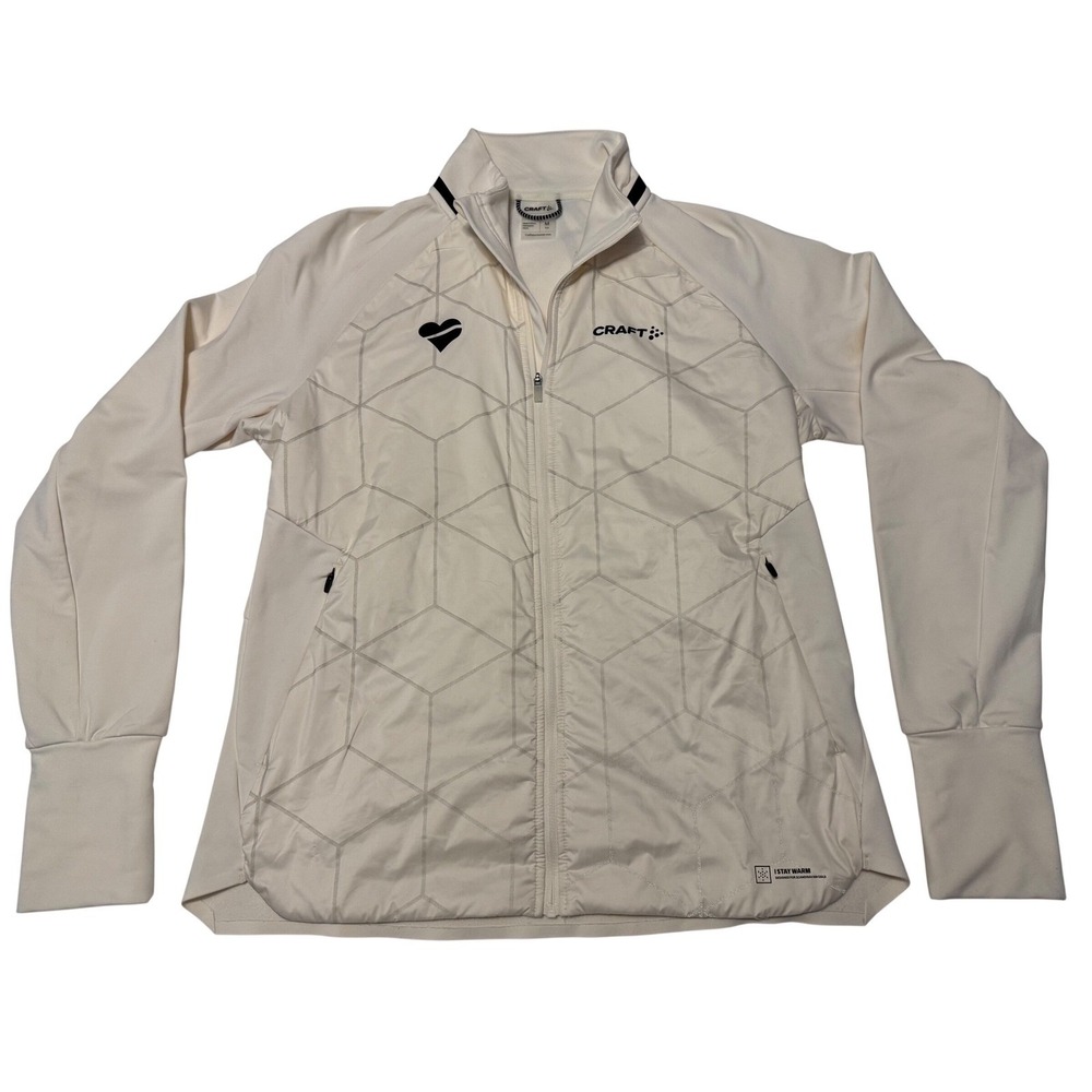CRAFT Running Jacket Women's Cream Geometric Logo Full Zip Athleisure M